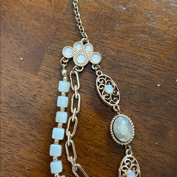 Gold Tone And White Layered Necklace - Picture 2 of 2